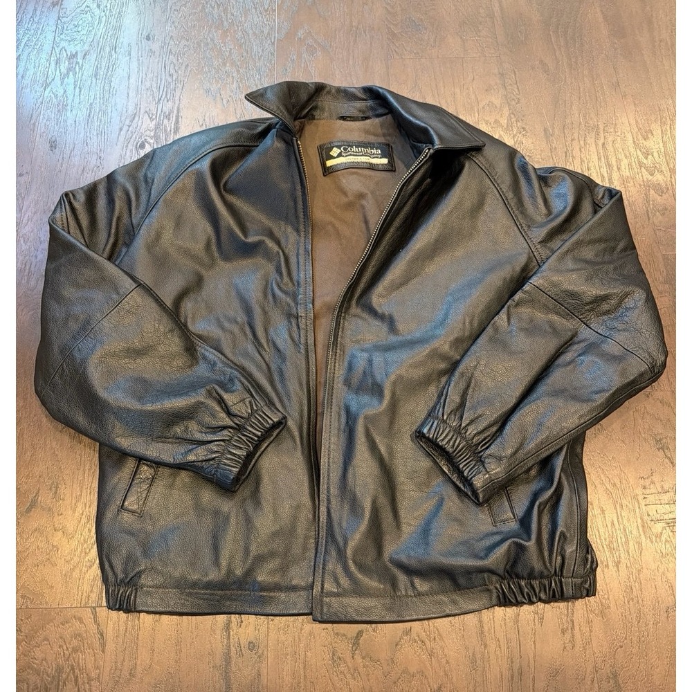 Columbia Leather Jacket Mens Large Quilted Lined